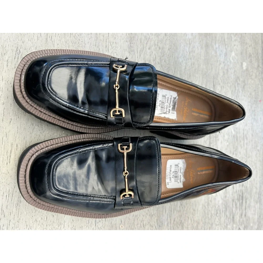 Sam Edelman Black Patent Horsebit Lug Sole Loafers Womens 8 Chunky Platform